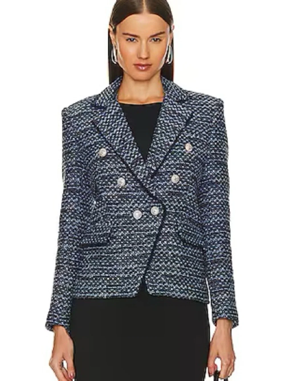Generation Love || Eliza Tweed Blazer Jacket in Navy Melange Medium